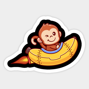 Cute Monkey Riding Banana Rocket Sticker